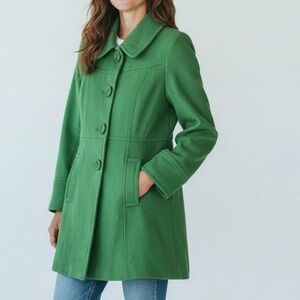 Tulle Green Peacoat Jacket Women’s Large – Wool Blend, Button Front, Pockets